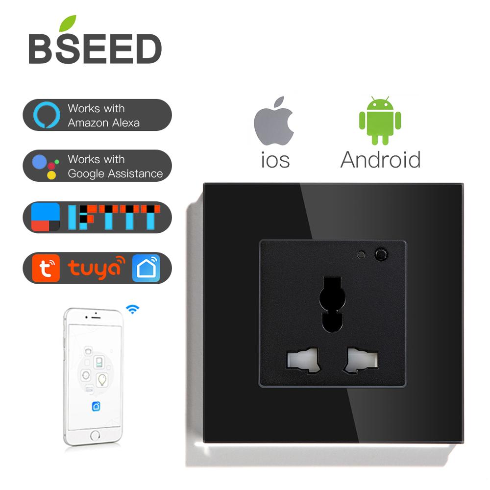 BSEED Wifi Multifunction Socket Wall Socket Smart Outlet Black White Gloden Crystal Panel 13A Power Socket For Smart House
