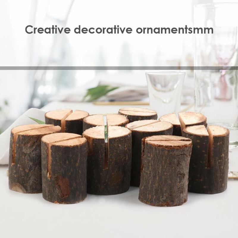 10 pièces bois Pile nom lieu carte porte-Photo naturel en bois souche forme Menu numéro pince support mariage fête Table décor