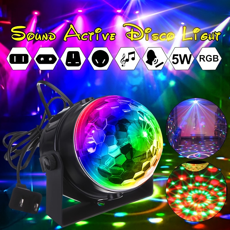 Mini RGB LED Crystal Magic Rotating Ball Lights Sound Activated Disco Light Music Christmas KTV Party EU/US/UK/AU 100-240V