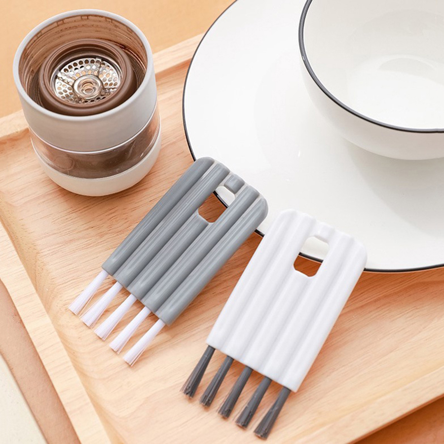 Multifunctionele Toetsenbord Reinigingsborstel Spleet Thermos Cup Deksel Toetsenbord Fles Mondborstel Gebogen Handgreep Reinigingsborstel: GRIJS