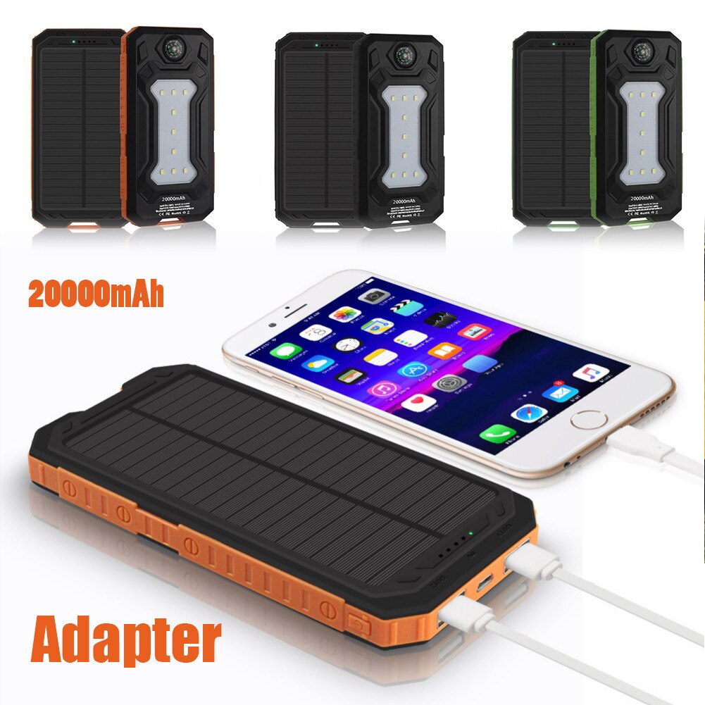 FR ES US 200000MAH Outdoor Lighting Waterproof Portable Mobile Solar Lamp Charger Dual USB Battery Power Bank Case Kit