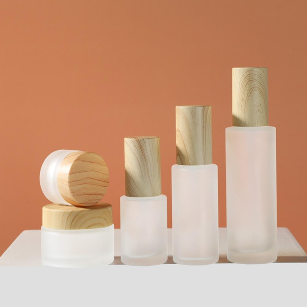 Bouteille vide de 30ml/50ml/80ml/10g/20g/30g, Surface mate avec couvercle en Grain de bois, vaporisateur de cosmétiques en verre pour voyage