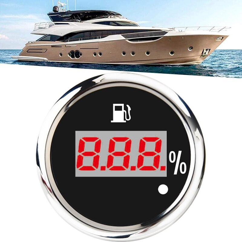 52mm Digital Fuel Level Gauge 0-190Ohm 240-33Ohm Universal Oil Tank Level Indicator Red Backlight with Alarm