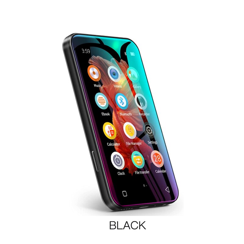 Reproductor MP3 portátil con Bluetooth, WiFi, MP4, MP5, sonido HiFi, música, pantalla táctil completa de 4,0 pulgadas, FM, grabadora, navegador, soporte máximo de 512GB: Negro / 32 GB