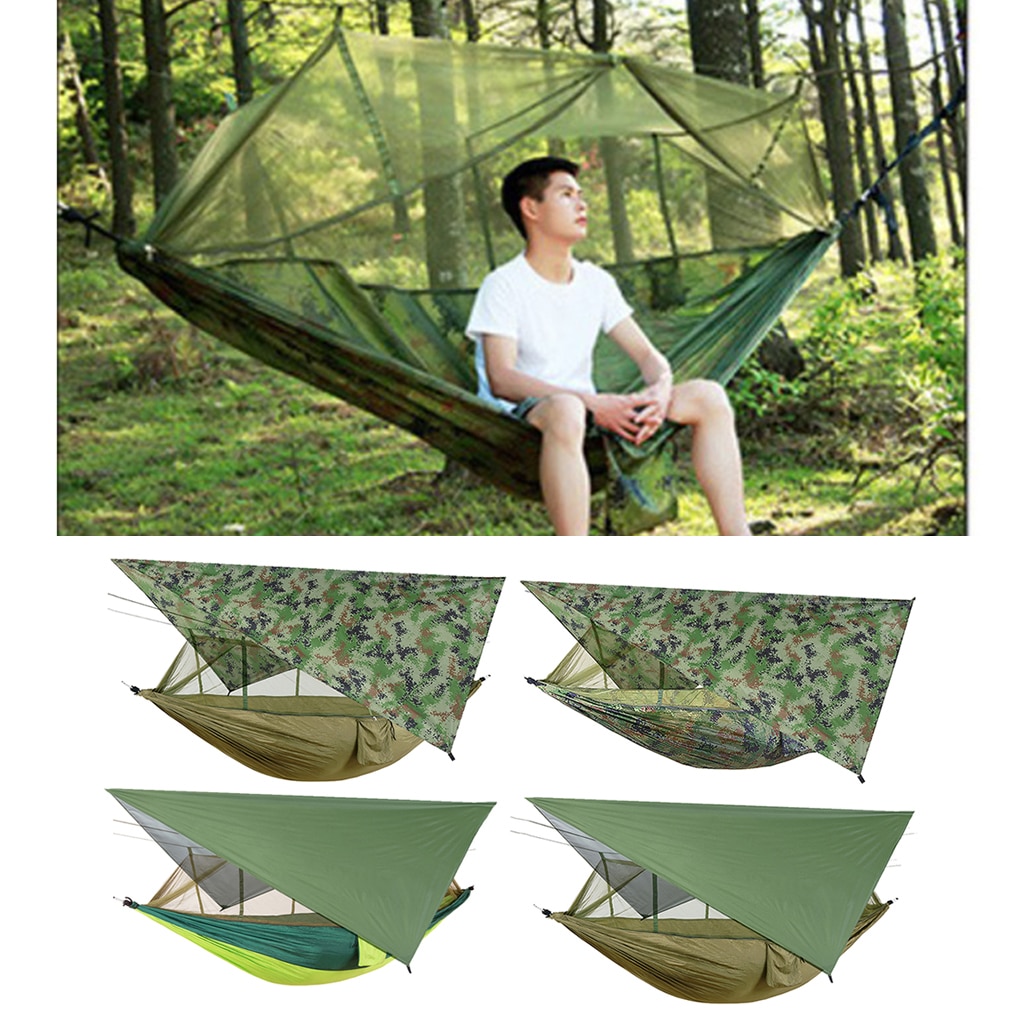 Outdoor Camping Hammock Swing Sleeping Tent Bed with Mosquito Bug Net and Waterproof Fly Tarp for Hiking Yard Backpacking