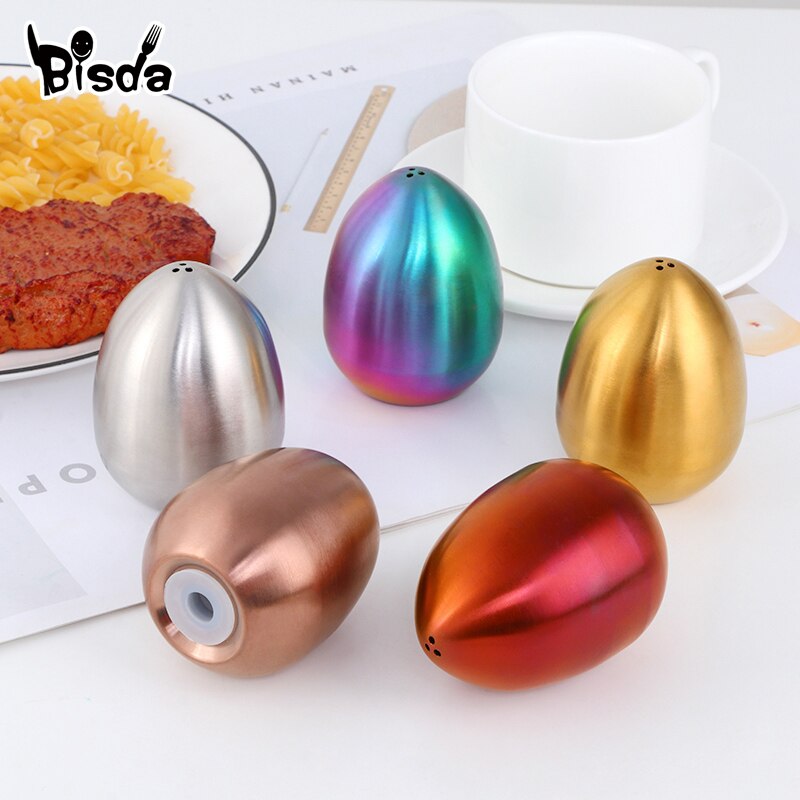Botes de acero inoxidable para especias y sal, contenedor de especias en forma de huevo, botella de temporada de condimentos, utensilios de cocina