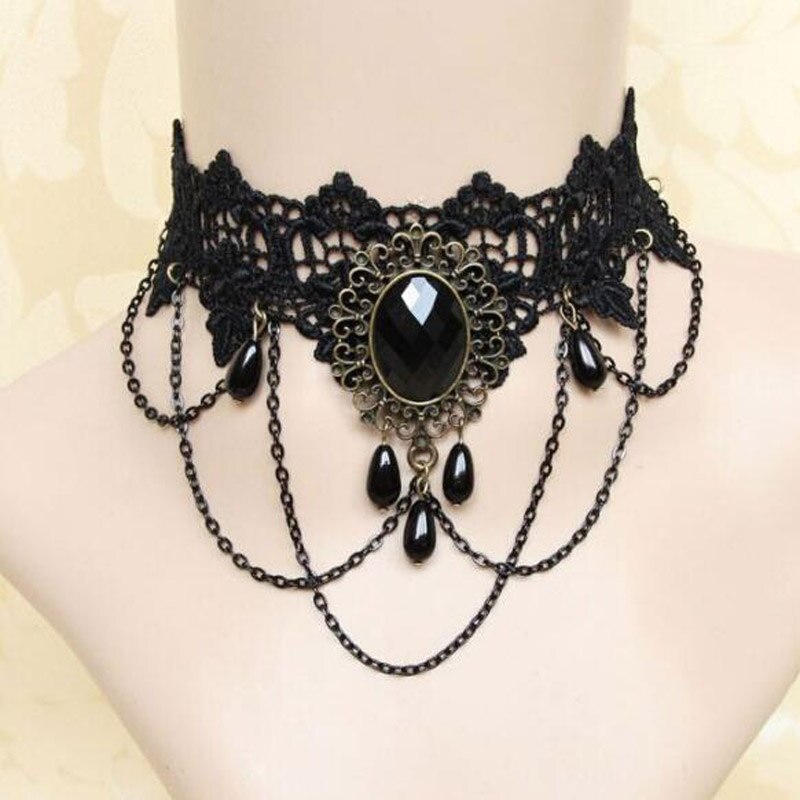 Rose Bloem Kralen Kwastje Mode Fluwelen Choker Voor Vrouwen Vintage Sexy Kant Ketting Meisje Hals Sieraden Accessoires: A
