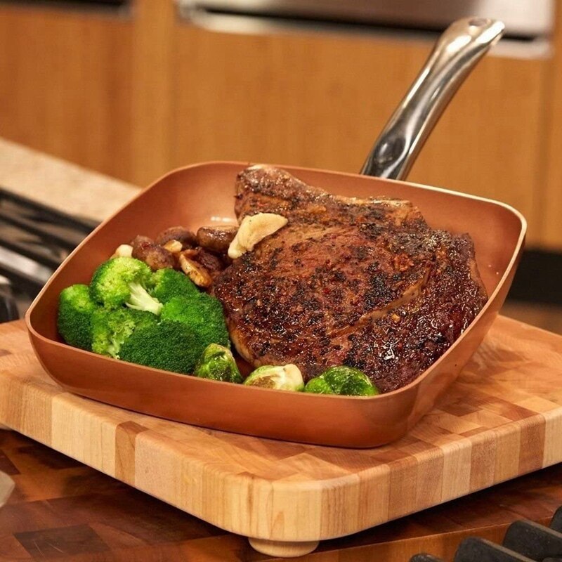 Non-stick Vierkante Steak Koekenpan Koper Kleur Aluminium Gestreepte Koekenpan Enkele Bodem Aluminium Pan