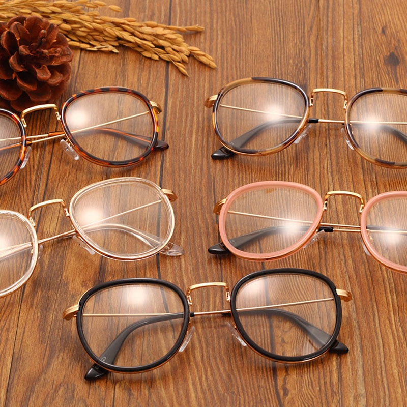Vintage Clear Lens Eyeglasses Frame Retro Round Men Women Eyewear Nerd Glasses Black/Leopard/Pink/Tea/Transparent