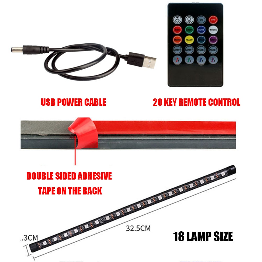 4 In 1 Led Auto Voet Licht 5V Usb Rgb SMD5050 72 Led Strip Ambient Lamp Afstandsbediening Muziek Controle automotive Interieur Decoratieve