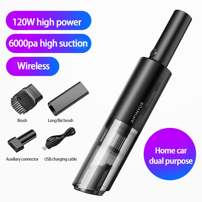 1Pc Draagbare Mini Auto Stofzuiger Hand-Held High-Power Auto Schoonmakers Bedrade/Draadloze Autolader stofzuiger Auto Elektronica: Wireless BLACK