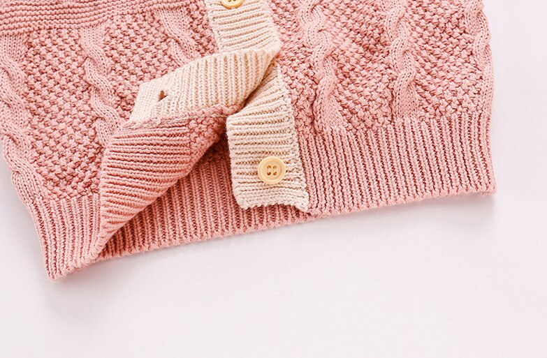 Nyfødte baby piger spædbarn strikket sweater, baby langærmet rund hals farve blok enkelt-breasted strikket cardigan vinter