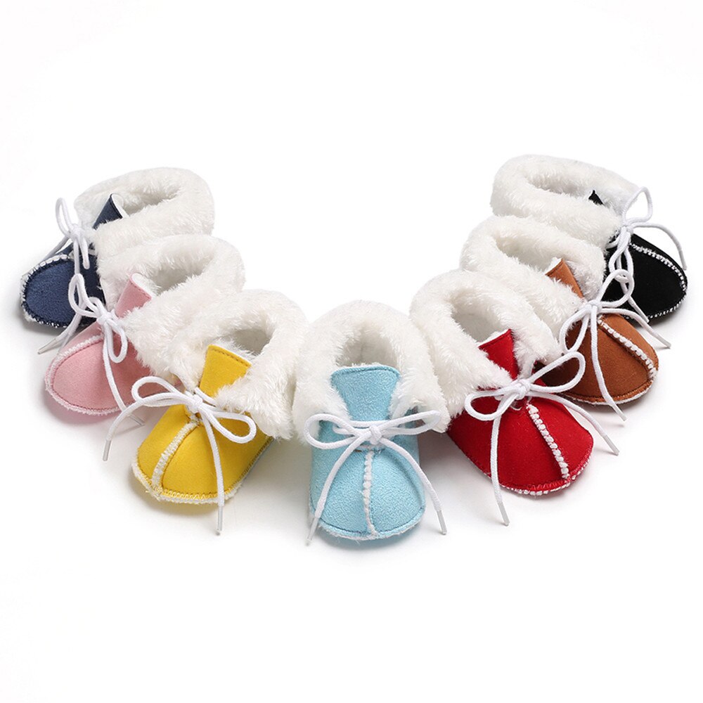 Baby Meisje Jongen Zachte Booties Pure Kleur Bandage Snowboots Peuter Warme Schoenen