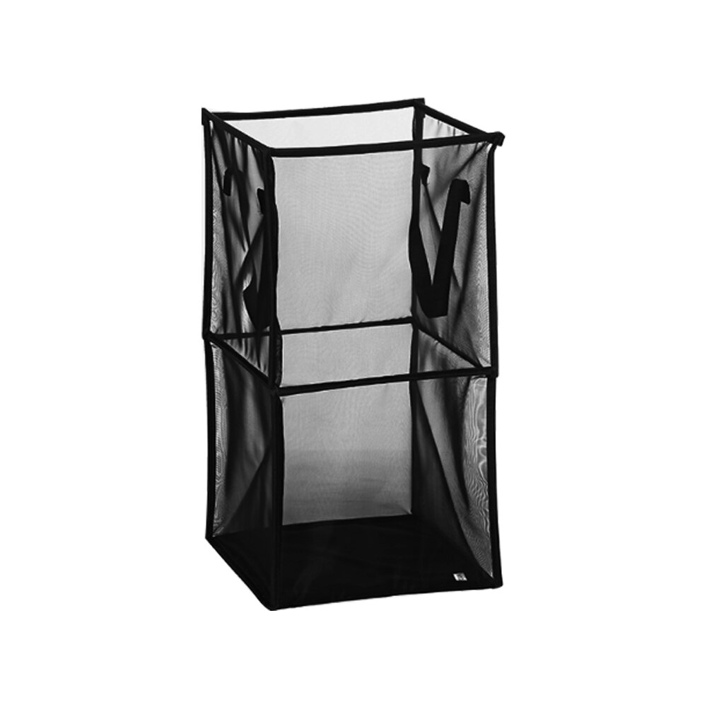 Cesta de malla cuadrada portátil para ropa sucia, contenedor de almacenamiento con asas de ropa sucia, organizador para el hogar, Cubo de almacenamiento de artículos diversos, 1/2 capas: black 32x32x64cm
