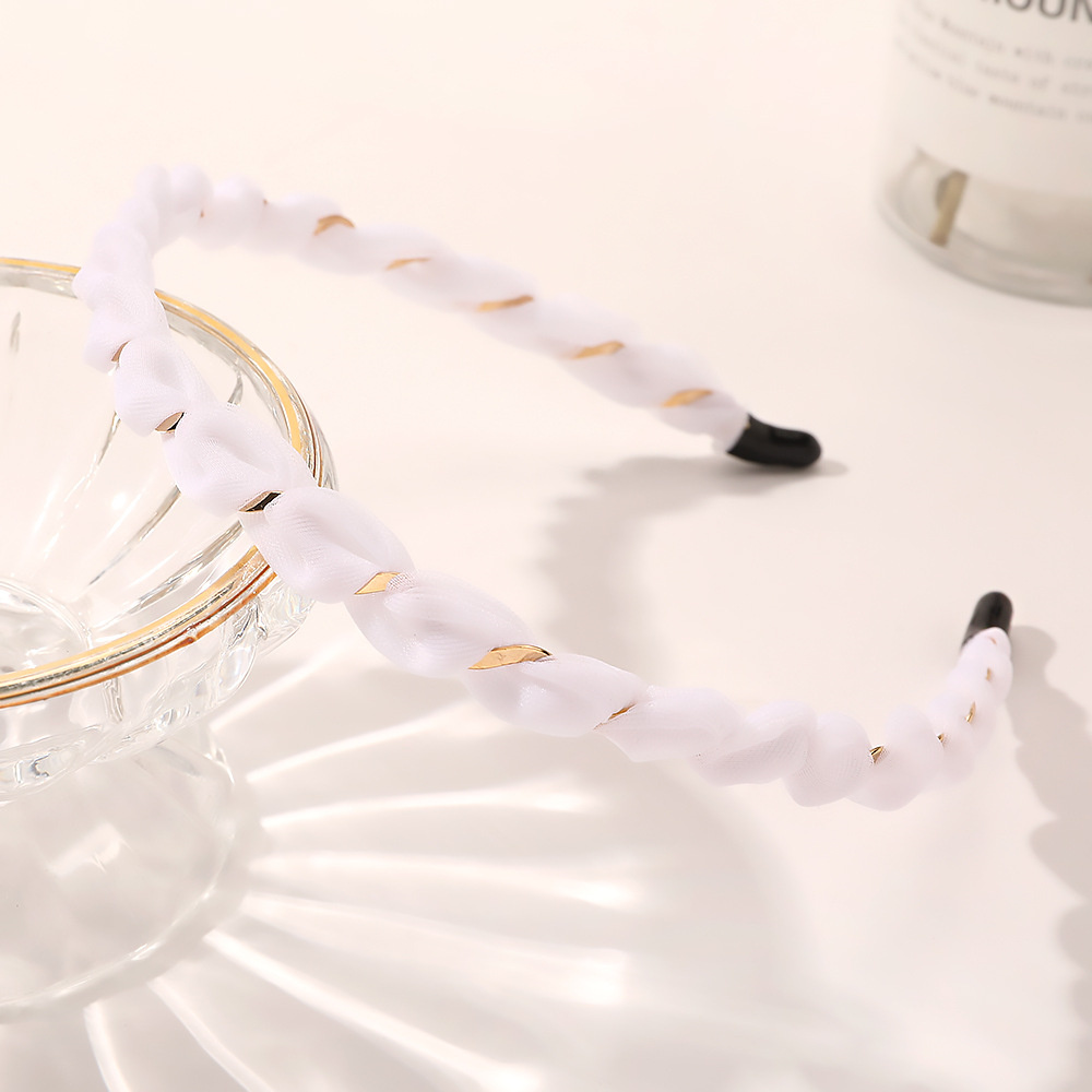 Diademas de Organza para mujer, bandas de aro para el pelo tejidas cruzadas, de Corea, diadema de Metal de Seda brillante, accesorios para el cabello para niñas, turbante: Rosa