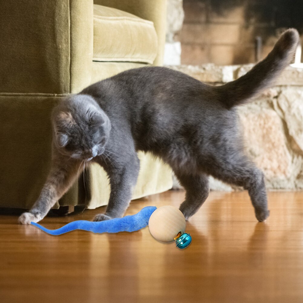 Clochette à queue de poisson pour chat, jouet à mâcher, boule en bois, morsure de chaton,