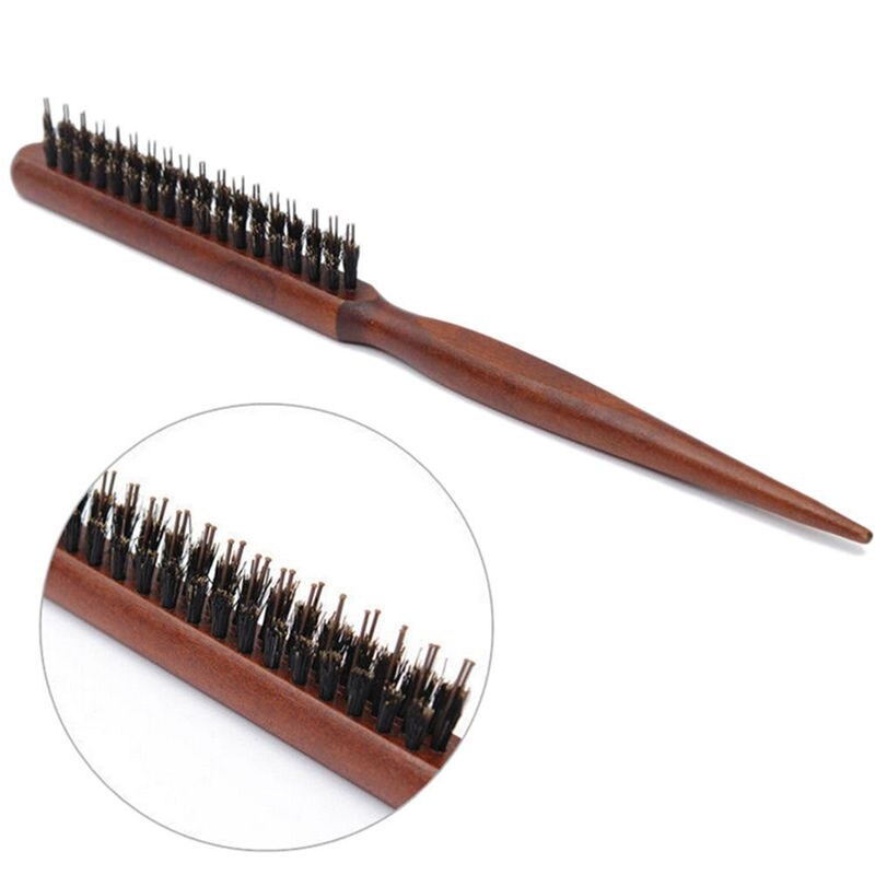 Wood Handle Natural Boar Bristle Hair Brush Fluffy Comb Hairdressing Barber Wood-color