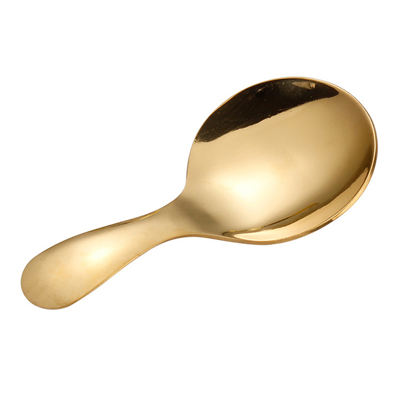 1PC Cute Stainless Steel Spoon Short Handle Gold Ice Cream Tea Coffee Spoon Kids Spoon Kitchen Condiment Spice Scoop: Brown