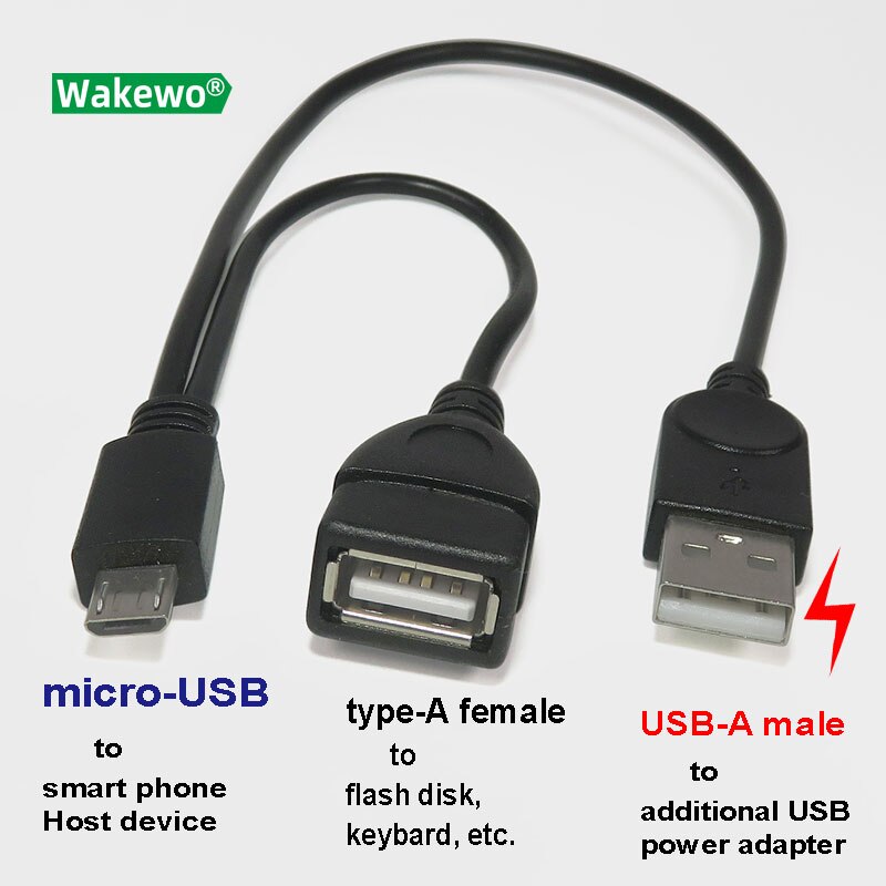 micro-USB OTG Cable with additional power cable USB-A male USB Power cable for long time operation