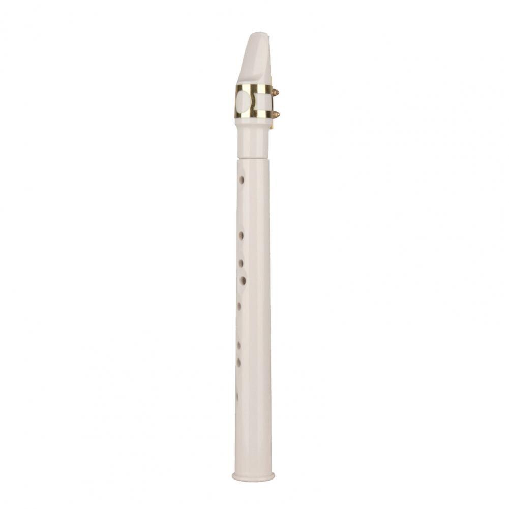 Saxofón de bolsillo portátil de plástico para entrenamiento, instrumento de saxo con lengüetas, bolsa de transporte, pastas de diente para principiantes: Blanco
