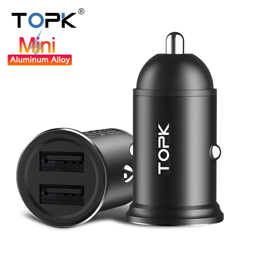 TOPK Mini chargeur de voiture double USB 3.1A adaptateur de chargeur rapide dans la voiture pour iPhone Samsung Xiaomi téléphone portable