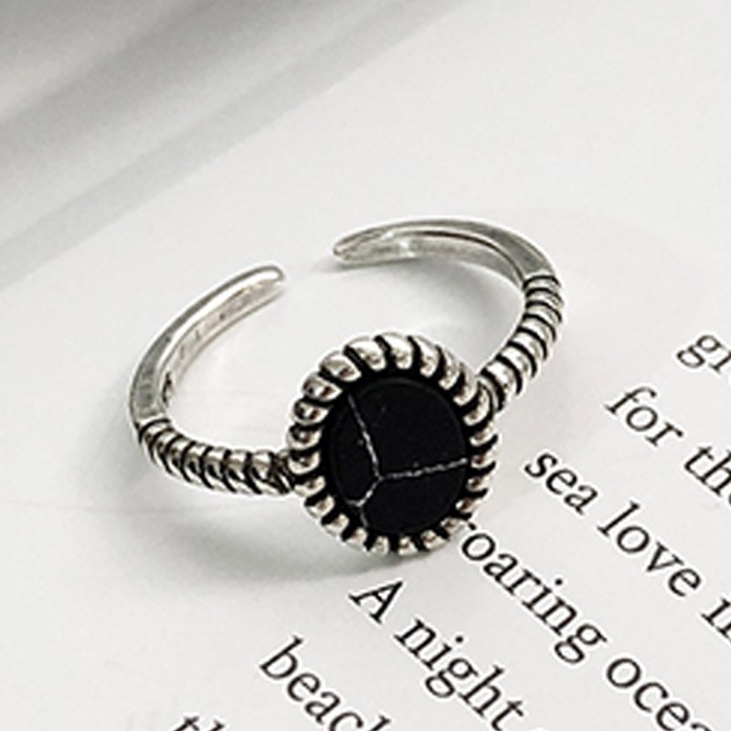 1PC Round Circle Black Open Valentines Ring White Unique Adjustable Exquisite Marbled Stone: D