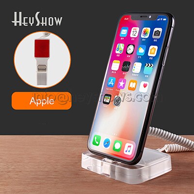 Soporte de sistema de alarma antirrobo para teléfono móvil, Base de pantalla acrílica para teléfono móvil, con función de carga: Apple cable / Enchufe AU