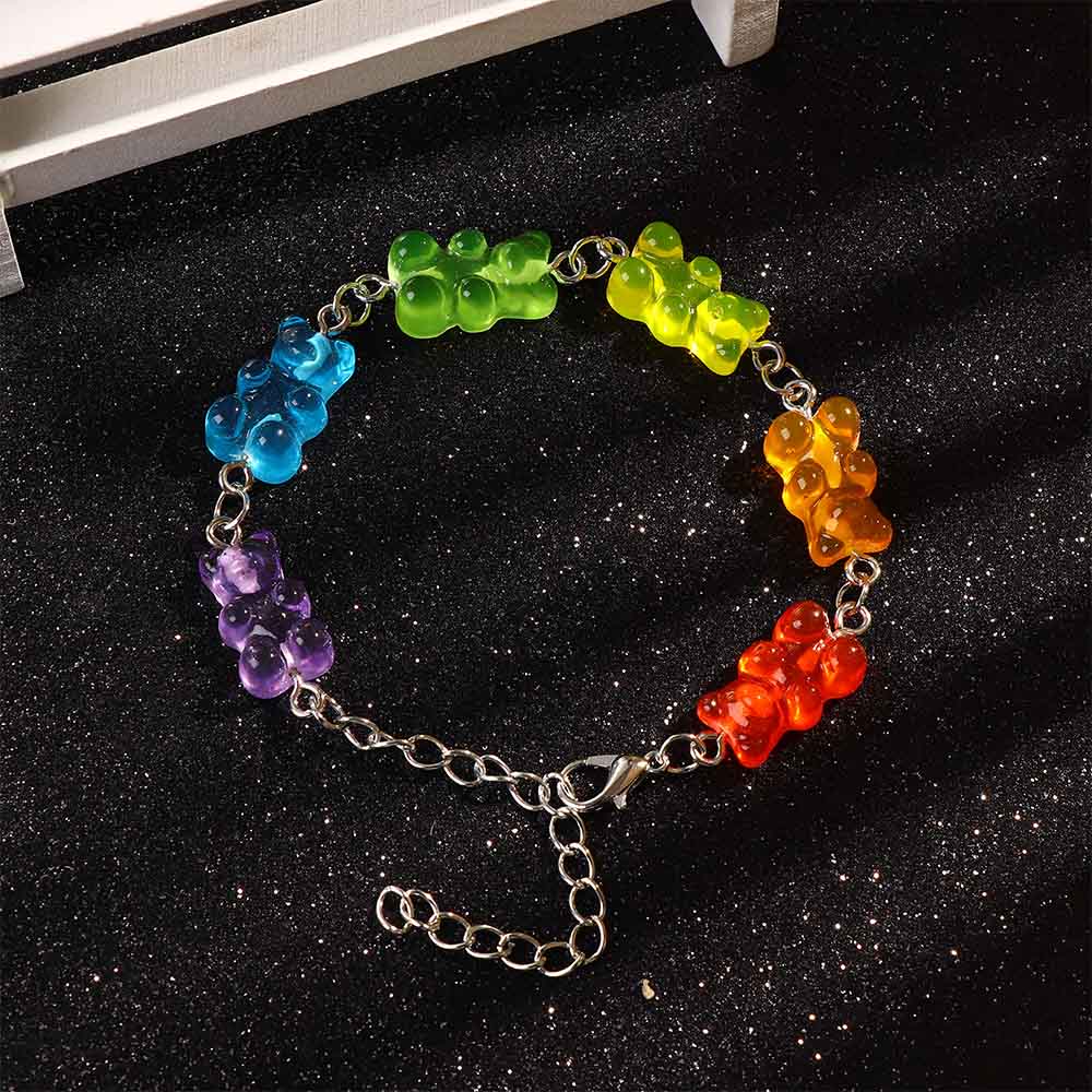 Süße Regenbogen Candy-farbige Bär Gummy Armband Handgemachte Edelstahl Kette Cartoon Anhänger Schmuck Party: MULTI