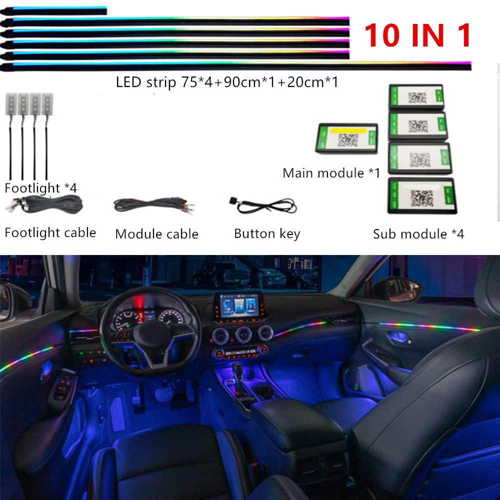 Luz ambiental LED sinfónica para coche 64 RGB guía de luz acrílica Interior atmósfera de decoración de coche de fibra óptica 18/14/10/6 en 1 Universal: Blanco frío