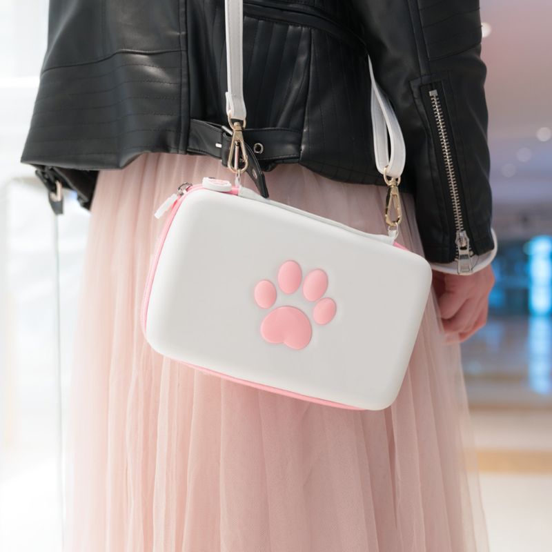 Cute Cat Paw Storage Bag for Switch / Switch Lite Portable Travel Hard Shell Carrying Case with a Single Shoulder Strap