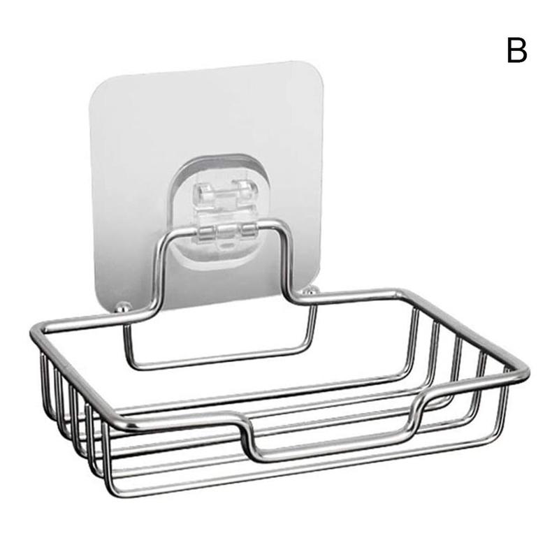 1pc Steel Soap Dish Bathroom Storage Soap Accessories Holder Storage Rack Drill Shampoo Holder Bathroom Soap Free: B