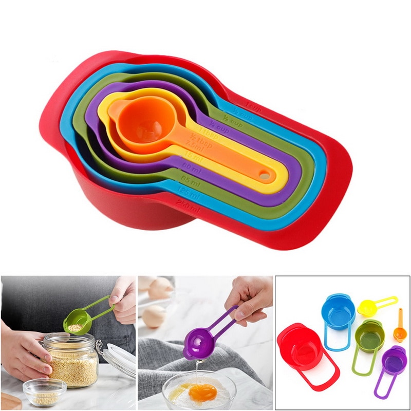 6 Stks/set Keuken Maatlepel Regenboog Kleur Stapelbaar Combinatie Maatbeker Keuken Accessoires Bakken Gereedschap