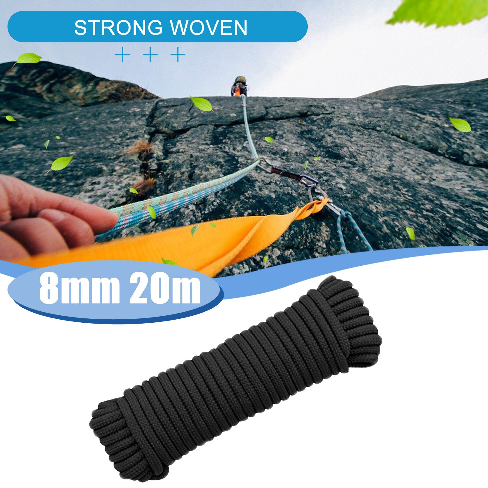 Climbing Safety Sling Cord Rappelling Rope Equipment For Outdoor Sport 10/20m 250kg Strong Woven Polypropylene Braided-poly Rope: B