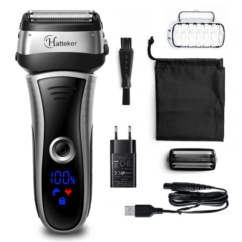 Professionele Elektrische Scheerapparaat Waterdicht Mannelijke Facial Scheerapparaat Voor Mannen Oplaadbare Baard Scheren Machine Nat Droog + Extra Mesh