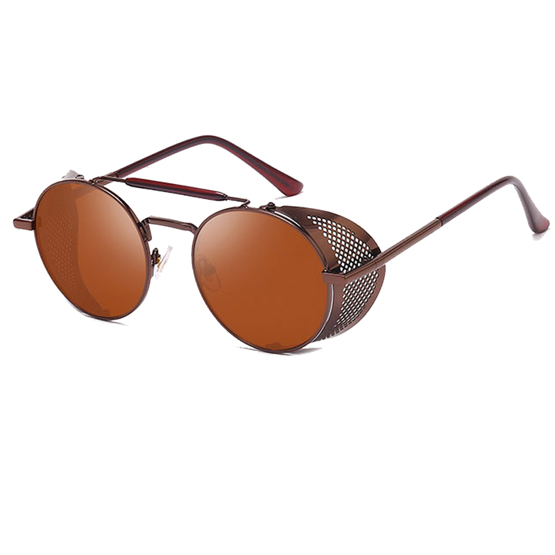 Retro Round Steampunk Sunglasses Men Women Side Shield Goggles Metal Frame Gothic Mirror Lens Sun Glasses