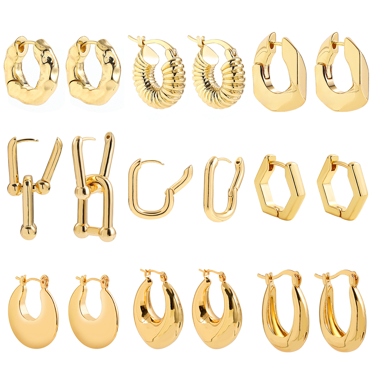 Boucles d'oreilles géométriques en forme de U pour femmes, créoles dorées créatives en cuivre épais martelé irrégulier, de fête, 2022