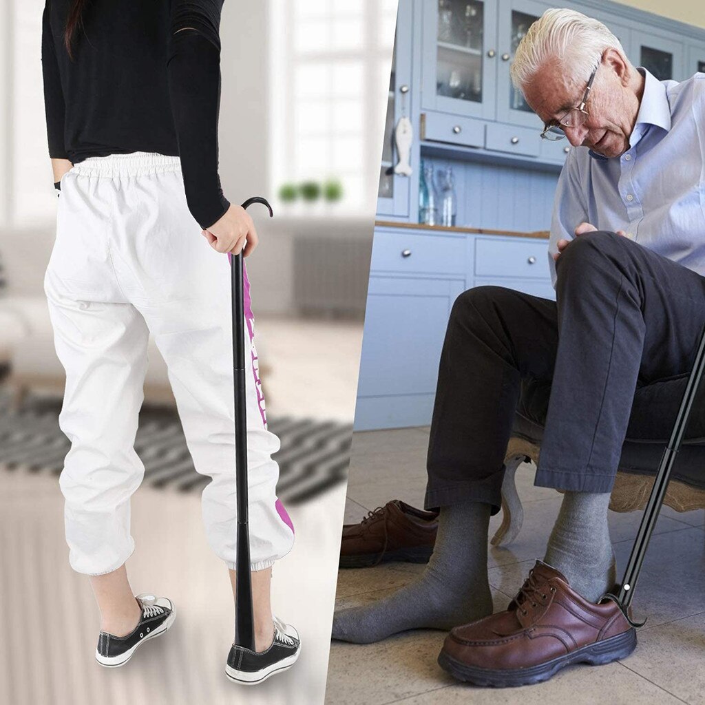 4# Portable Slider Handled Shoe Horn Shoe Lifting Dressing Aid Rod Stick With Shoe Horn With Sock Removal Tool Adjustable Extend