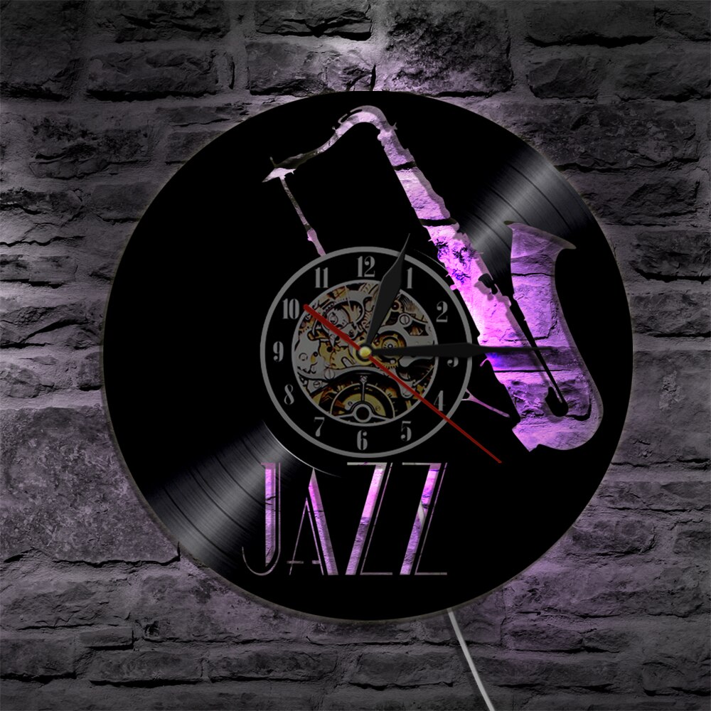 1 pieza, instrumentos musicales de Jazz, luz de fondo Led, música, reloj moderno de vinilo Vintage, reloj de pared, hecho a mano para amantes de la música