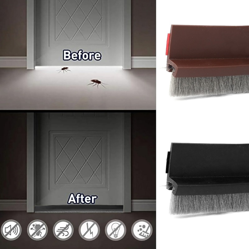 6/1M Door Bottom Brush Seal Strip with Brush Dust Prevent Rubber Blocker Insect Proof Home Windproof Self Adhesive Seal Strips