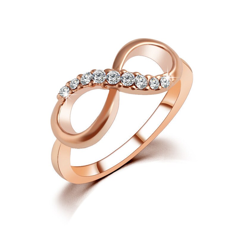 Prachtige Rose Goud Kleur Infinity Liefde Ringen Witte Cz Zirkoon Vrouwen Ringen Engagement Wedding Ring Anniversary Sieraden