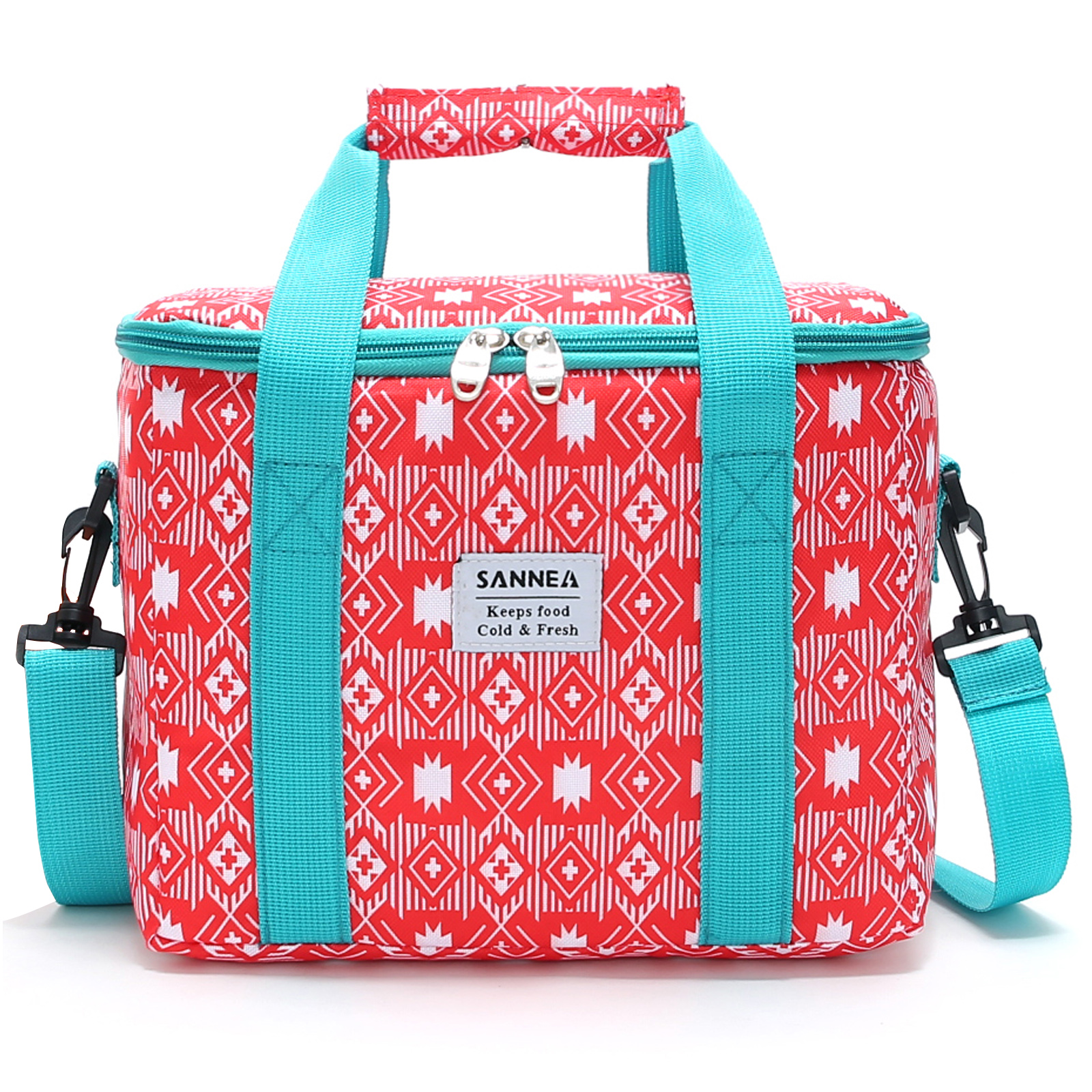 Outdoor Picnic Lunch Bag Lunch Bag for Kids Insulated Lunch Box Snack Box with Strap and Side Mesh Pocket for Boys Girls: Red geometry 10L