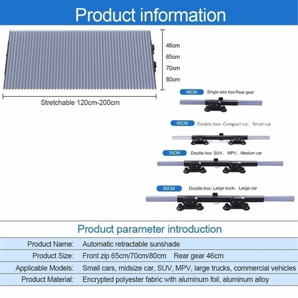 Car Windshield Sunshade Cover Retractable Windshield Sun Shade Visor Protector Reflective Film Curtains Anti-UV Car Sun Shade