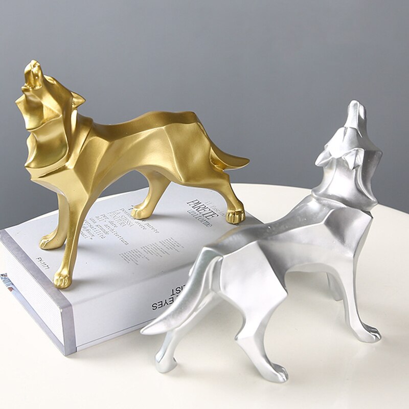 Resin Abstract Wolf Statue Nordic Geometric Animal Figurines Wolf Sculpture Crafts Home Office Shelf Desk Decoration Ornaments
