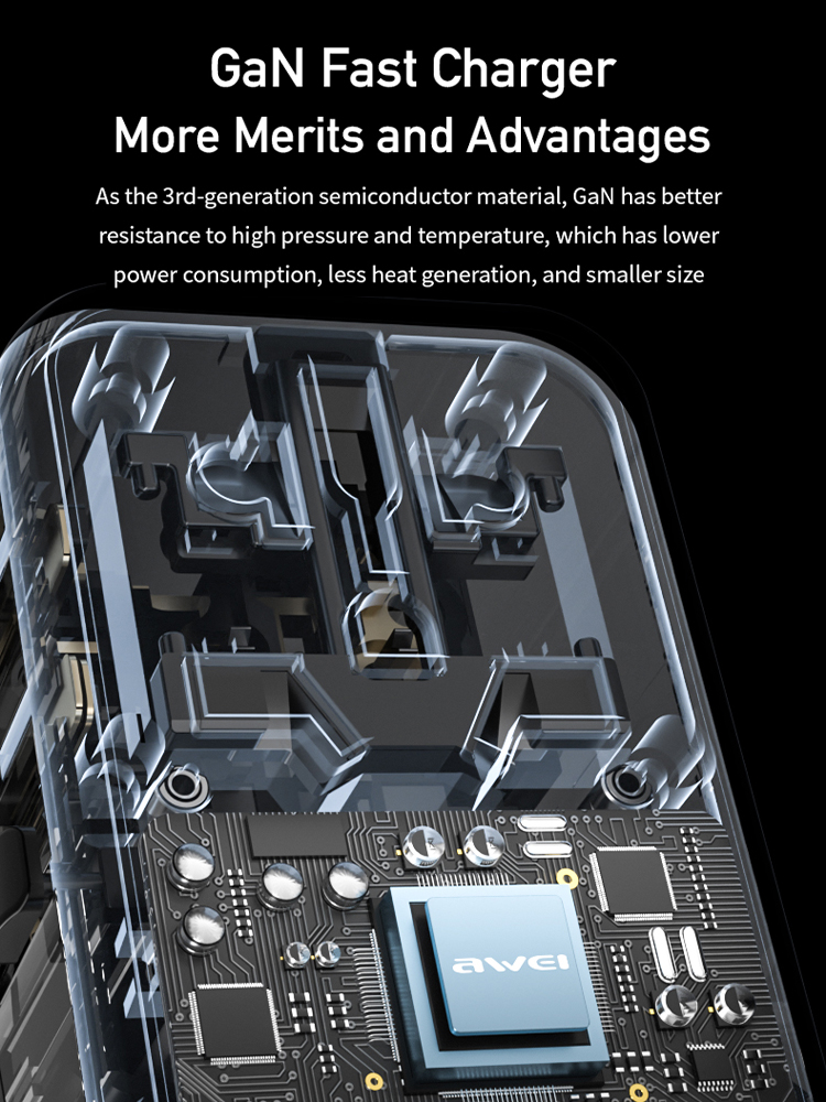 AWEI-Adaptateur de voyage universel GaN 35, 65W, 100W, USB et type C, charge rapide, prise internationale, EU, UK, USA, AUS