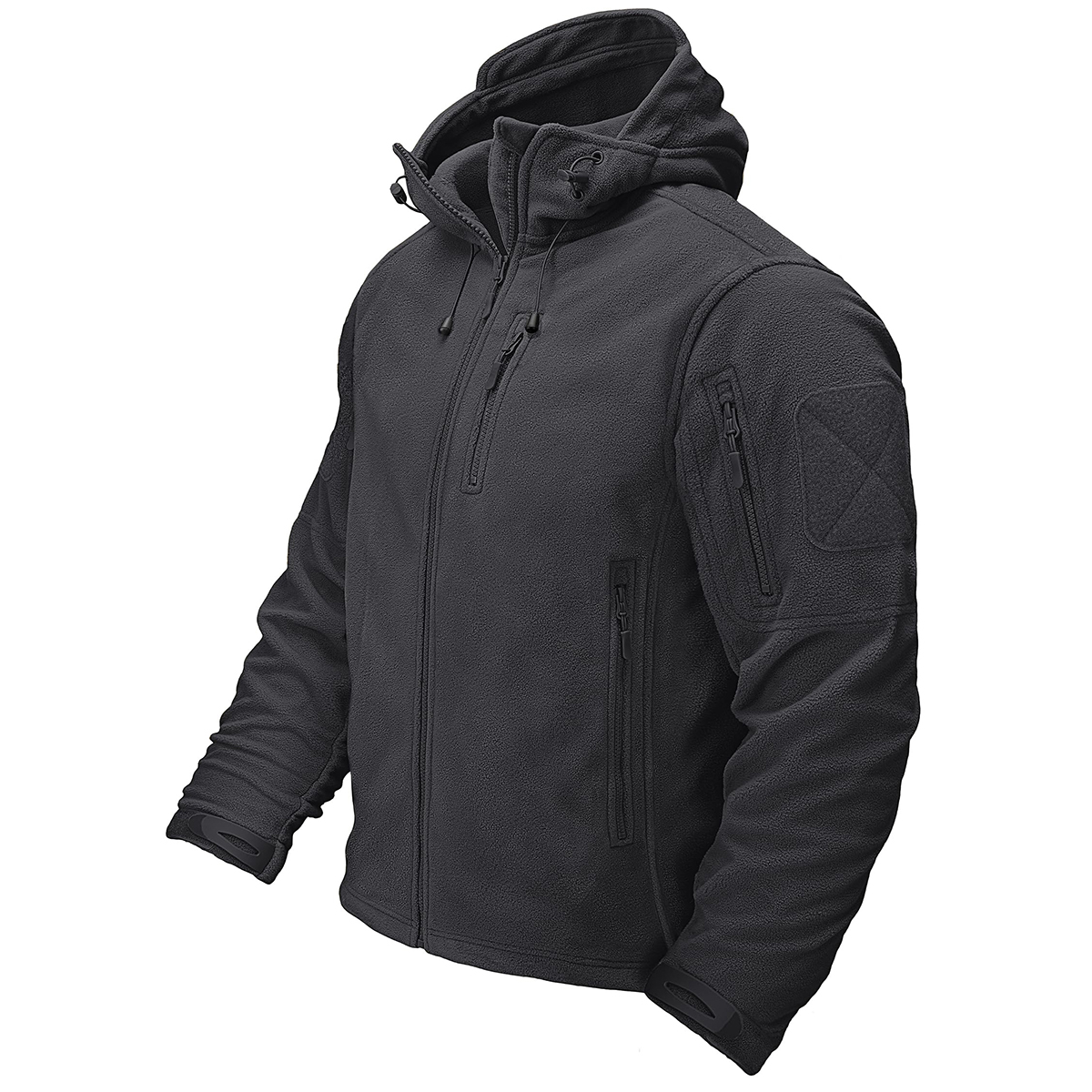 TACVASEN Herbst-Winter-Herren-Fleecejacke mit Kapuze, durchgehender Reißverschluss, weicher, wärmender, winddichter Mantel, draußen, Arbeiten, Wandern, Angeln, Oberbekleidung: M / Schwarz