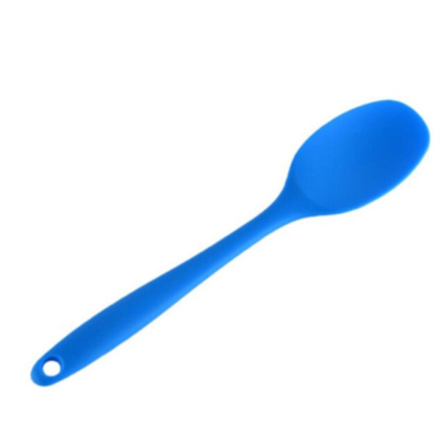 Cake Boter Spatel Siliconen Lepel Mengen Lepel Lange Steel Kookgerei Servies Keuken Soep Lepels Mixer Koken Gereedschap: Blue