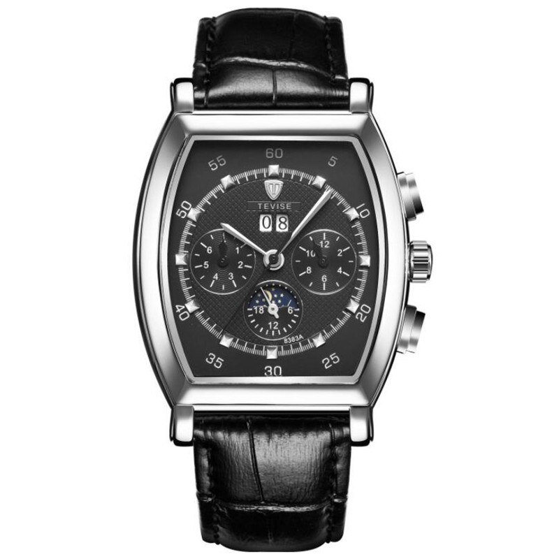 Rétro rectangulaire multi-fonction hommes montres haut de gamme de luxe automatique mécanique montre hommes étanche calendrier horloge: Color 02