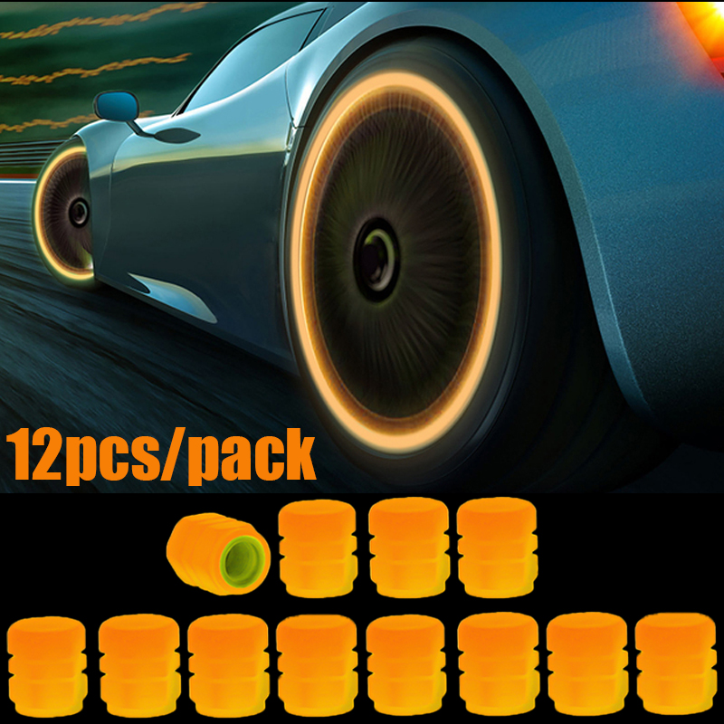 Tapas de válvula de neumático luminoso para coche, fluorescente, brillante, para motocicleta, bicicleta, Motor, cubo de rueda, decoración de vástago: YELLOW