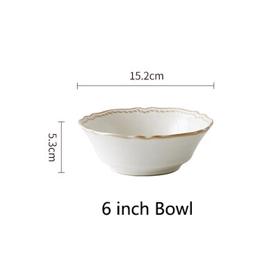 Retro Embossing Bone China Dinner Plates Flower Shape Wedding White Charger Plate Bowls Dishes and Plates Sets Kitchen Supplies: 6 inch Bowl