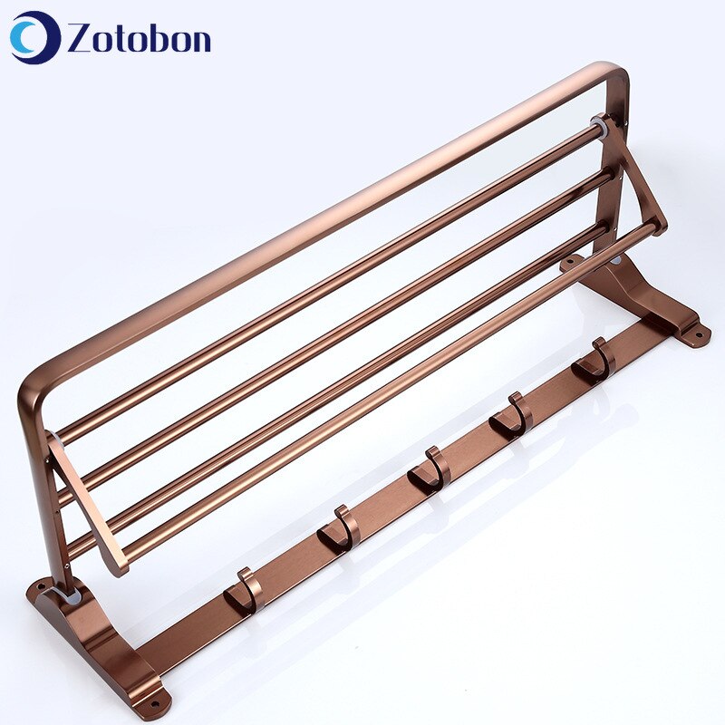 Zotobon toalheiras de toalha do banheiro dobrável alumimum liga suporte toalha fixado na parede prateleira toalha com ganchos acessórios do banheiro m210